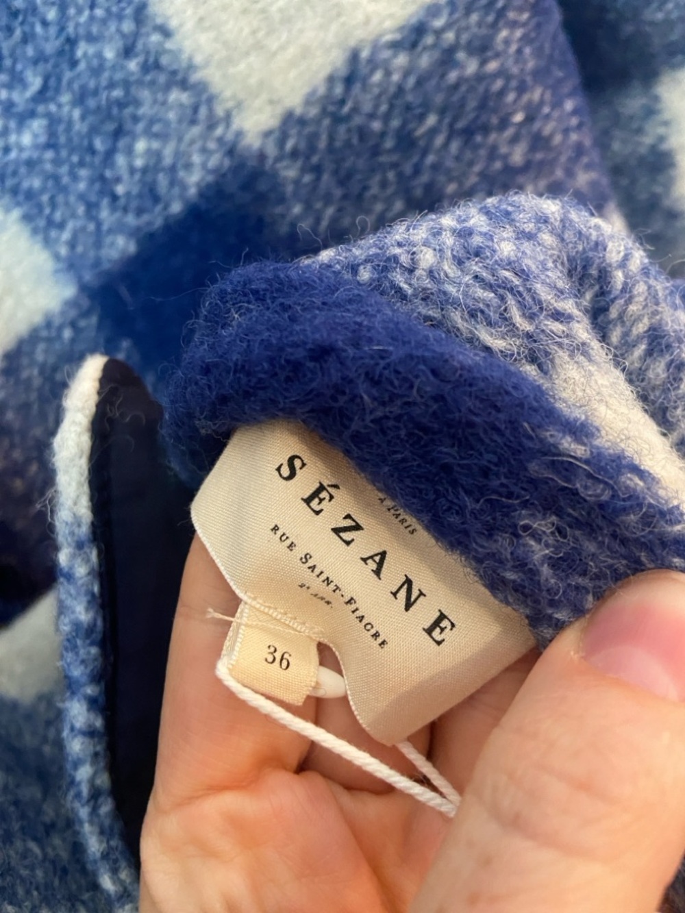 Sézane Farel Reversible Wool Plaid Jacket Blue White Sherpa Size 36 Small NWT - Picture 4 of 9